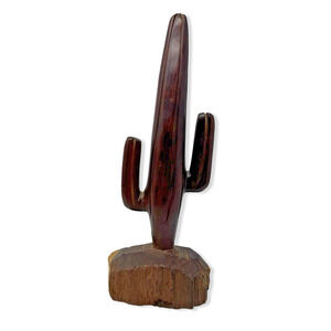 Vintage Ironwood Saguaro Cactus Hand Carved Wood Sculpture 14" MCM